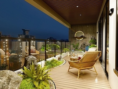 现代别墅阳台SU模型