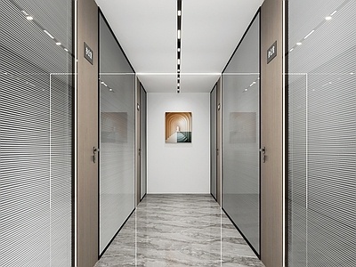 现代办公过道SU模型