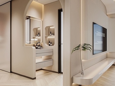 现代奶油风卫生间SU模型