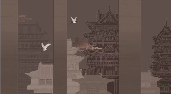 新中式建筑彩绘壁纸工笔画 (9)