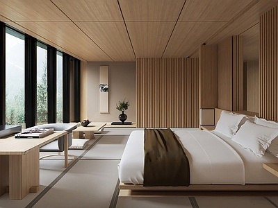 日式轻奢酒店客房SU模型