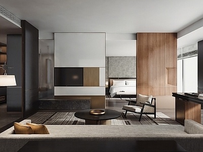 现代酒店客房SU模型