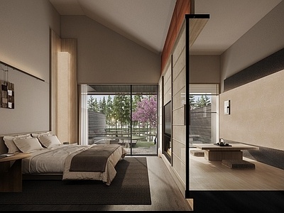 侘寂野奢度假酒店客房SU模型