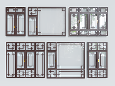 新中式窗户组合SU模型