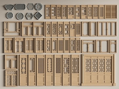 中式古建门窗组合SU模型