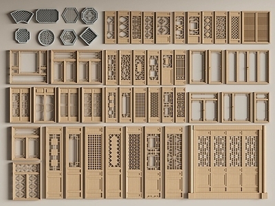 中式古建门窗组合SU模型
