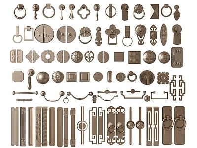 中式门把手，五金门拉手组合SU模型