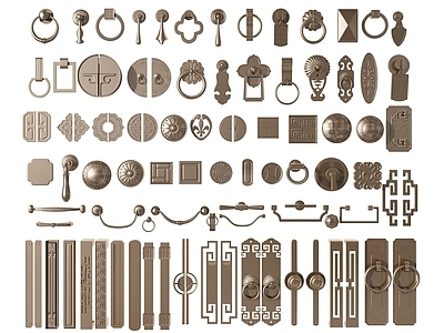 中式门把手，五金门拉手组合SU模型