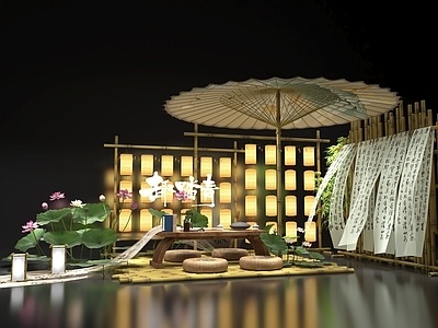 中式美陈，书法文化展览SU模型