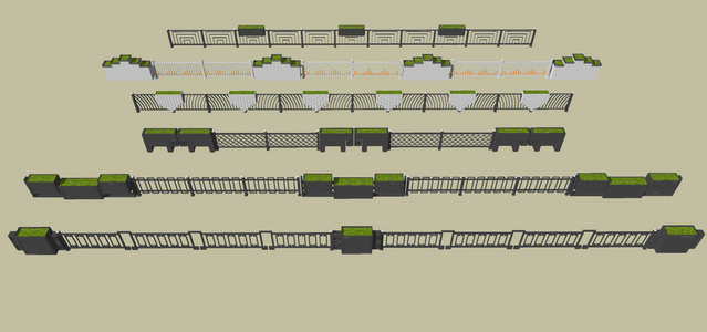 新中式围栏护栏SU模型