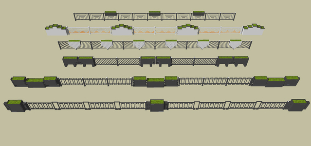 新中式围栏护栏SU模型