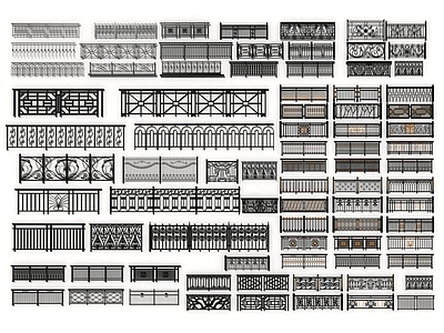 现代铁艺栏杆扶手，防护栏SU模型