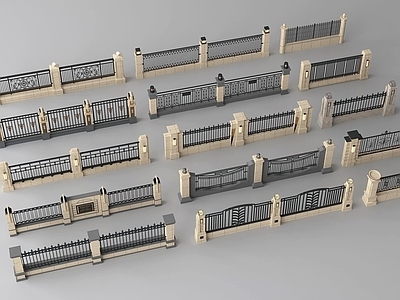 简欧围栏护栏，围墙SU模型