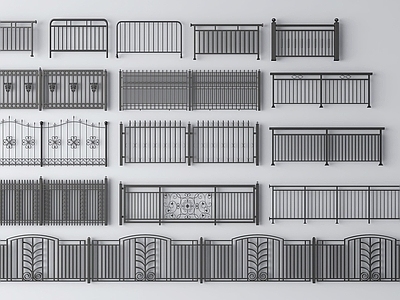 现代铁艺栅栏,围栏护栏SU模型
