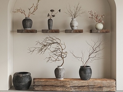 侘寂花瓶花艺SU模型