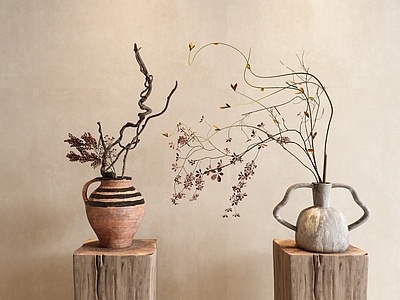 侘寂陶罐花瓶装饰摆件SU模型