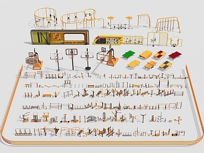 户外健身器材组合SU模型