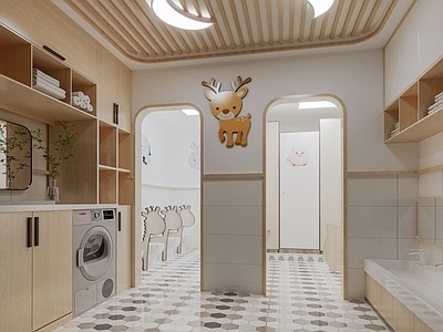 现代幼儿园卫生间SU模型