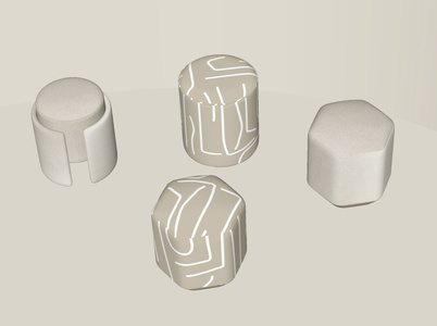 现代奶油风沙发凳组合SU模型