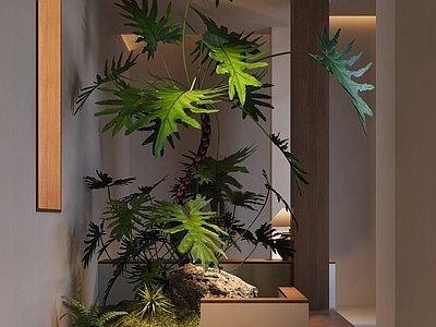 现代玄关植物造景，景观小品SU模型