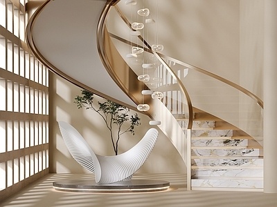 现代旋转楼梯，楼梯间SU模型