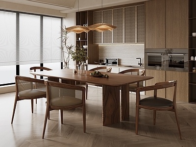 侘寂中古风家居餐厅SU模型