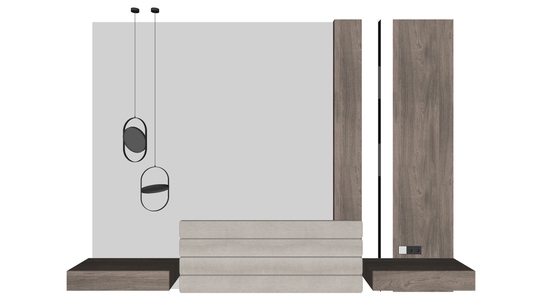 05-现代床背景墙，毛石墙，小吊灯su模型下载