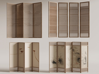 新中式花格屏风SU模型