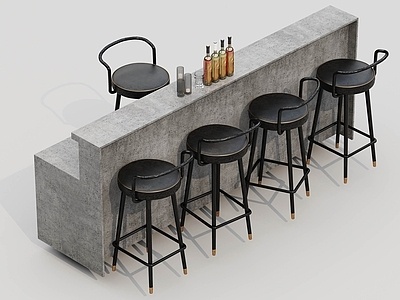 工业风酒吧吧台吧椅组合SU模型