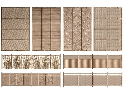 新中式竹篱笆栅栏，围栏护栏SU模型