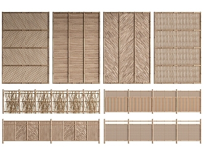 新中式竹篱笆栅栏，围栏护栏SU模型