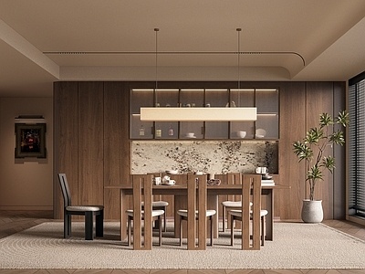 侘寂中古风餐厅SU模型
