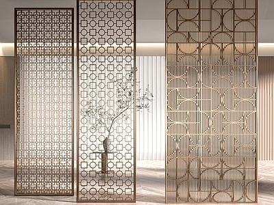 现代酒店金属铁艺隔断SU模型