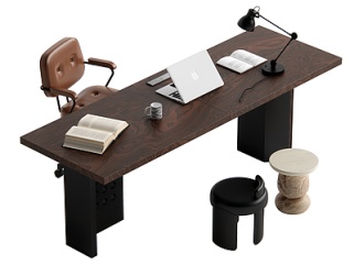 中古侘寂书桌椅SU模型