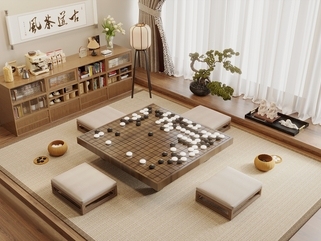 日式原木棋牌室SU模型