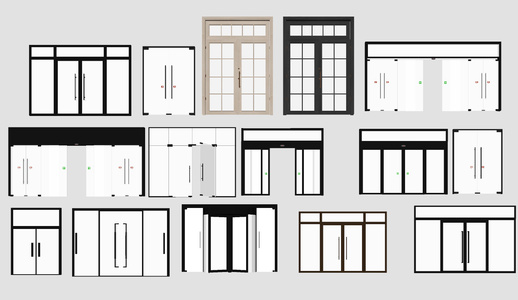 现代铝合金玻璃门，旋转门组合SU模型