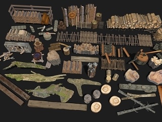 现代中式木桩，乡村柴火堆SU模型