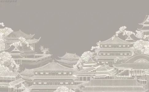 新中式建筑线条背景壁纸 壁布 壁画 软包墙面 屏风画 (9)