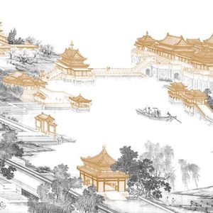 新中式建筑线条背景壁纸 壁布 壁画 软包墙面 屏风画 (10)