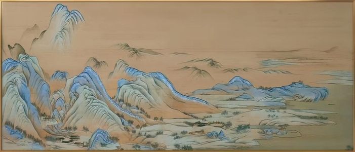 新中式山脉图案山水背景壁纸壁画壁布屏风画贴图 (37)