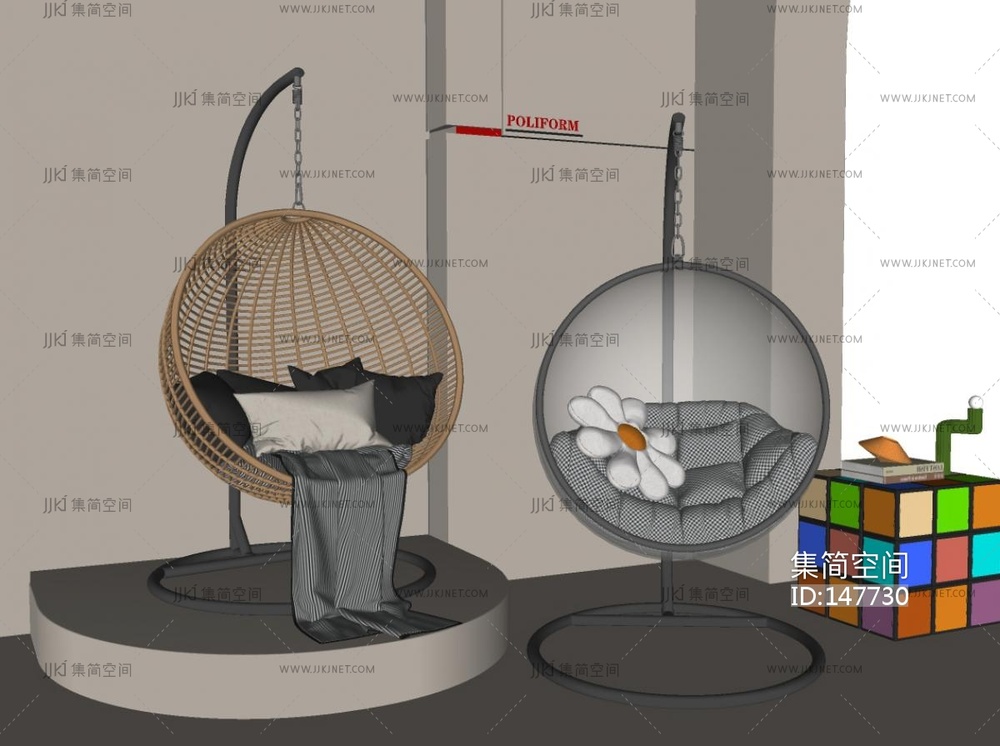 现代藤编吊椅SU模型