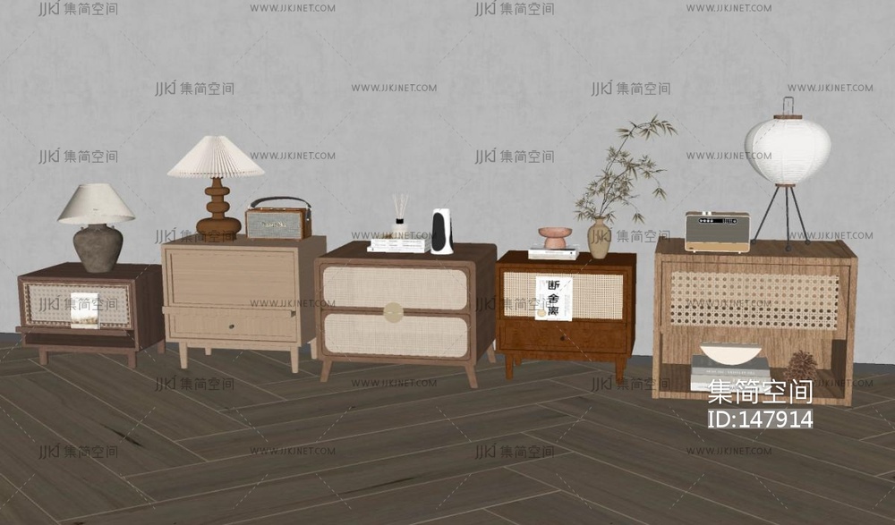 侘寂中古床头柜组合SU模型