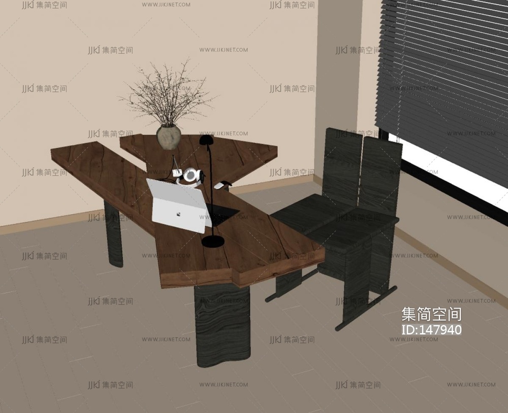 中古风书桌椅SU模型