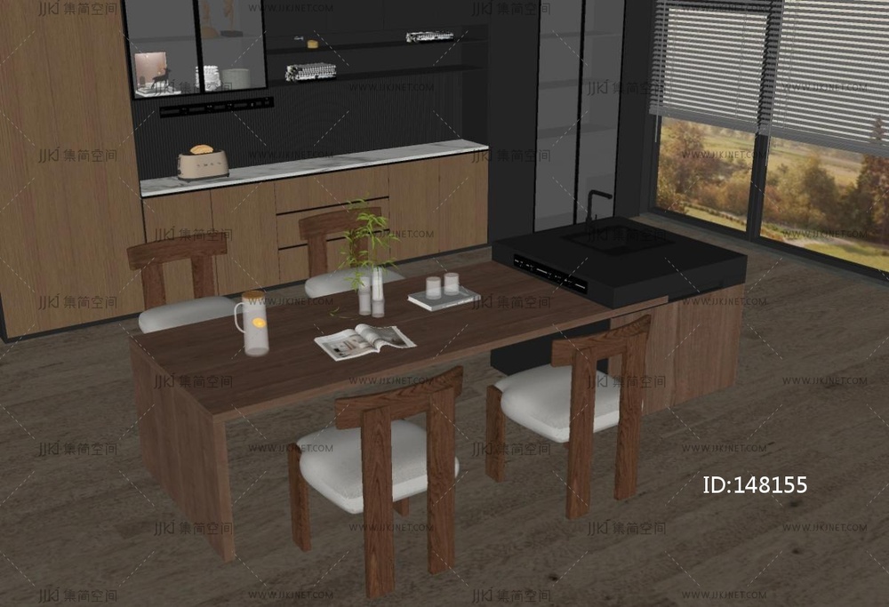 中古侘寂家居餐厅SU模型