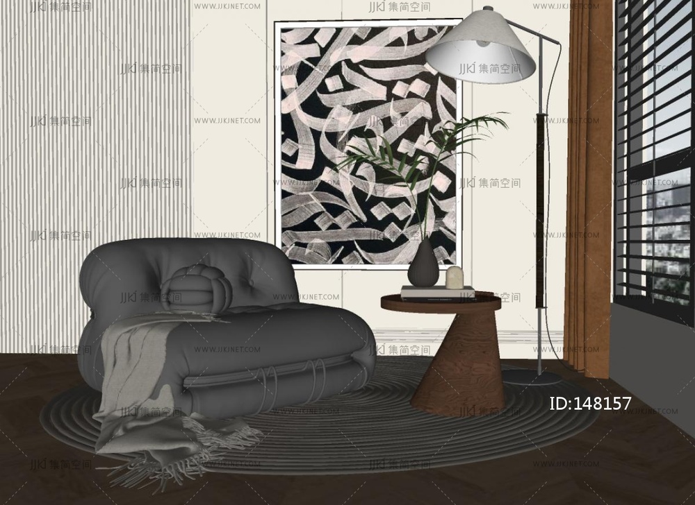 复古中古单人沙发SU模型