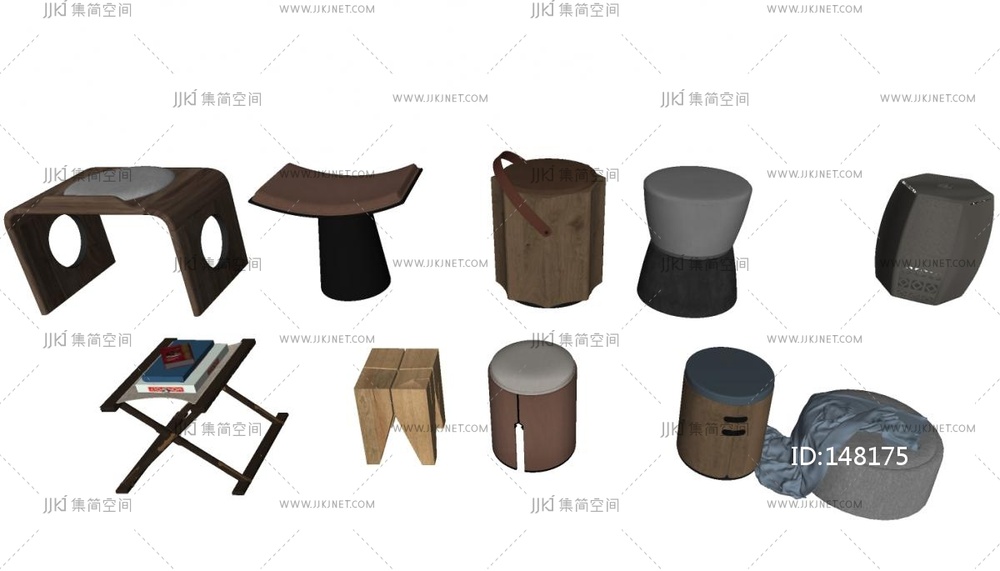 新中式沙发凳组合SU模型