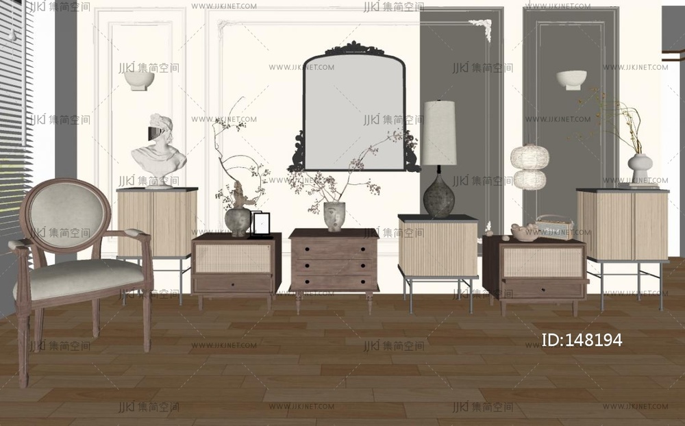 中古风床头柜组合SU模型