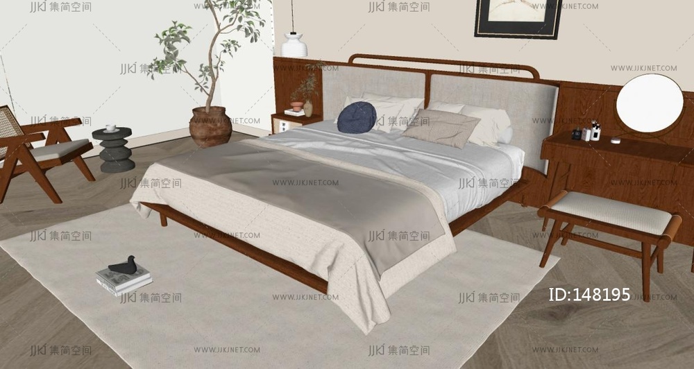 侘寂中古双人床_SU模型