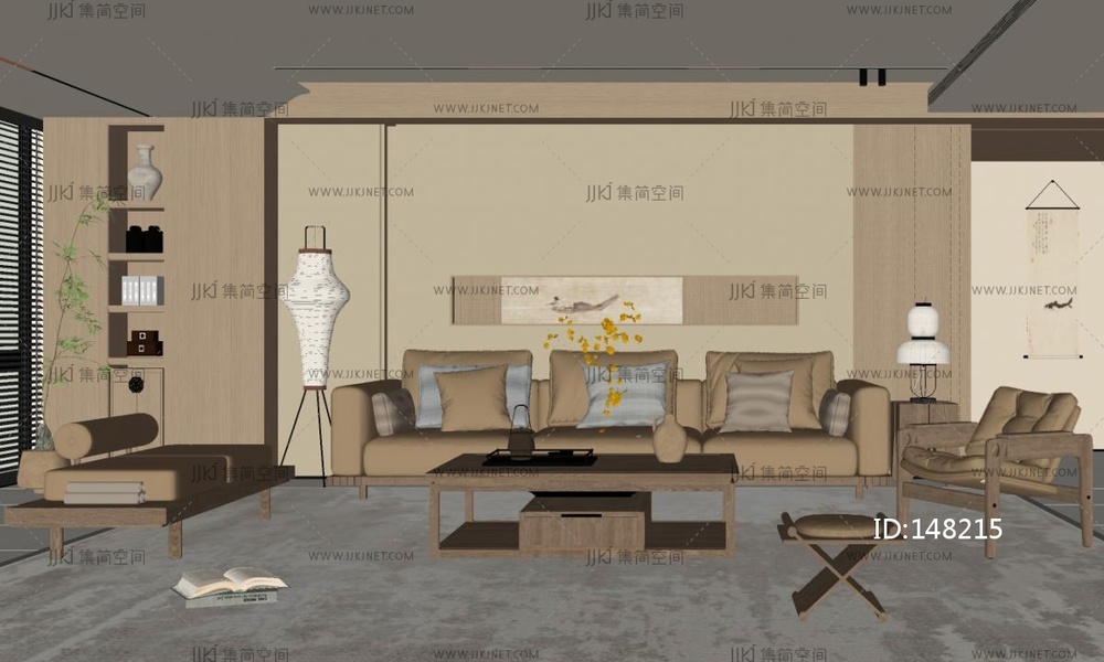 禅意新中式家居客厅SU模型