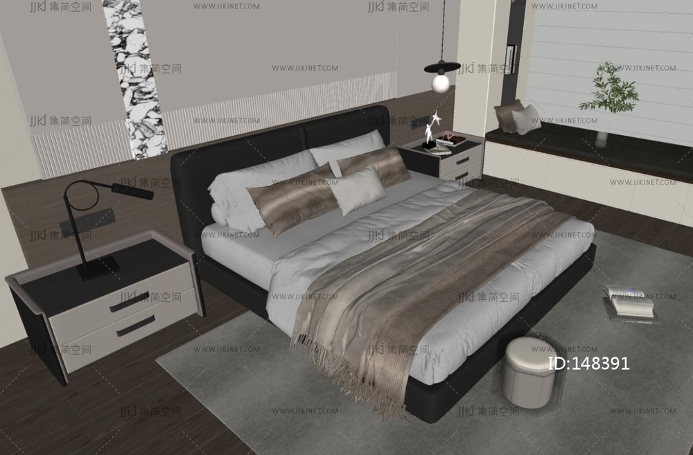 现代简约家居卧室SU模型